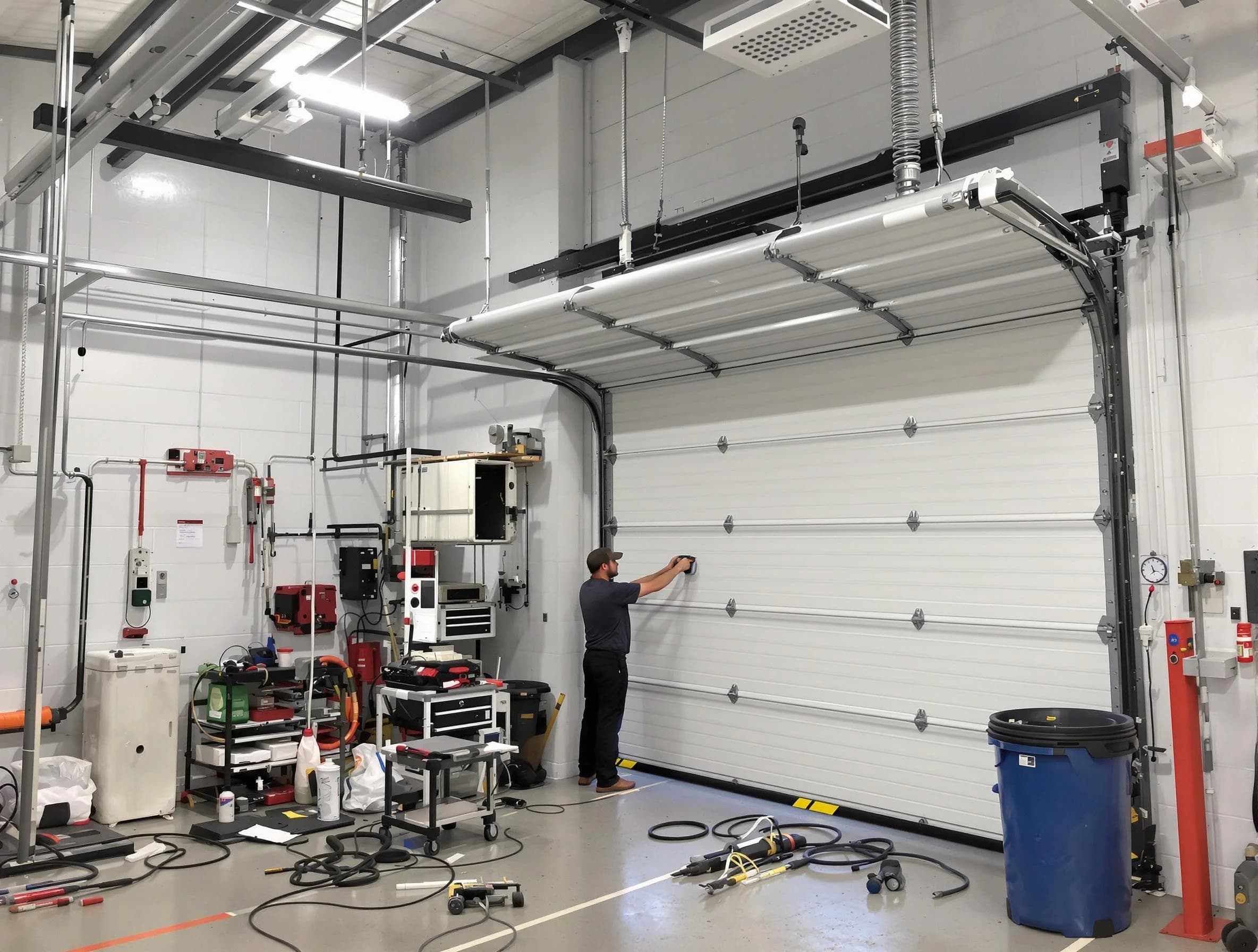 Branchburg Garage Door Repair certified technician performing commercial door repair at a Branchburg business facility