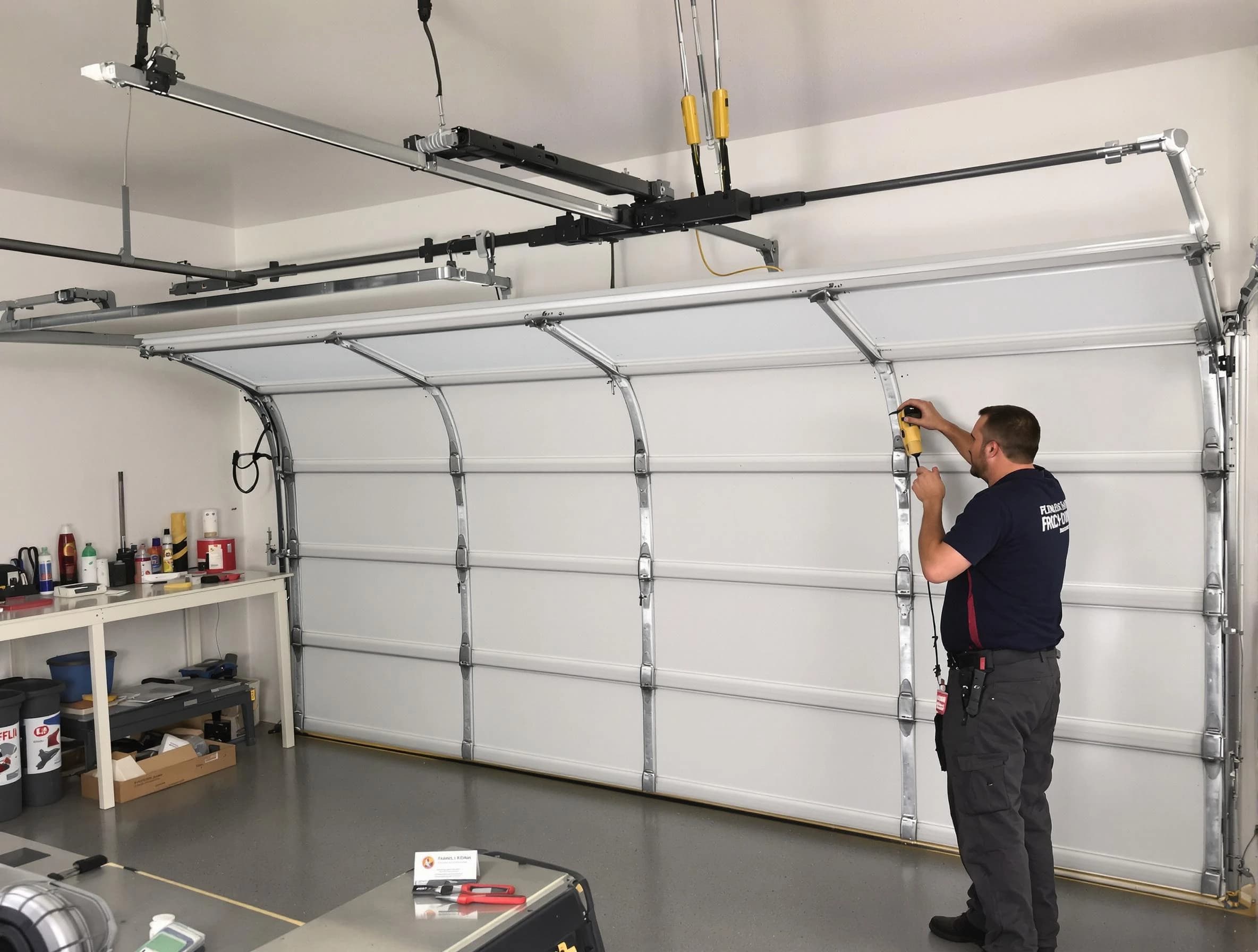 Branchburg Garage Door Repair certified technician performing overhead door system repair in Branchburg