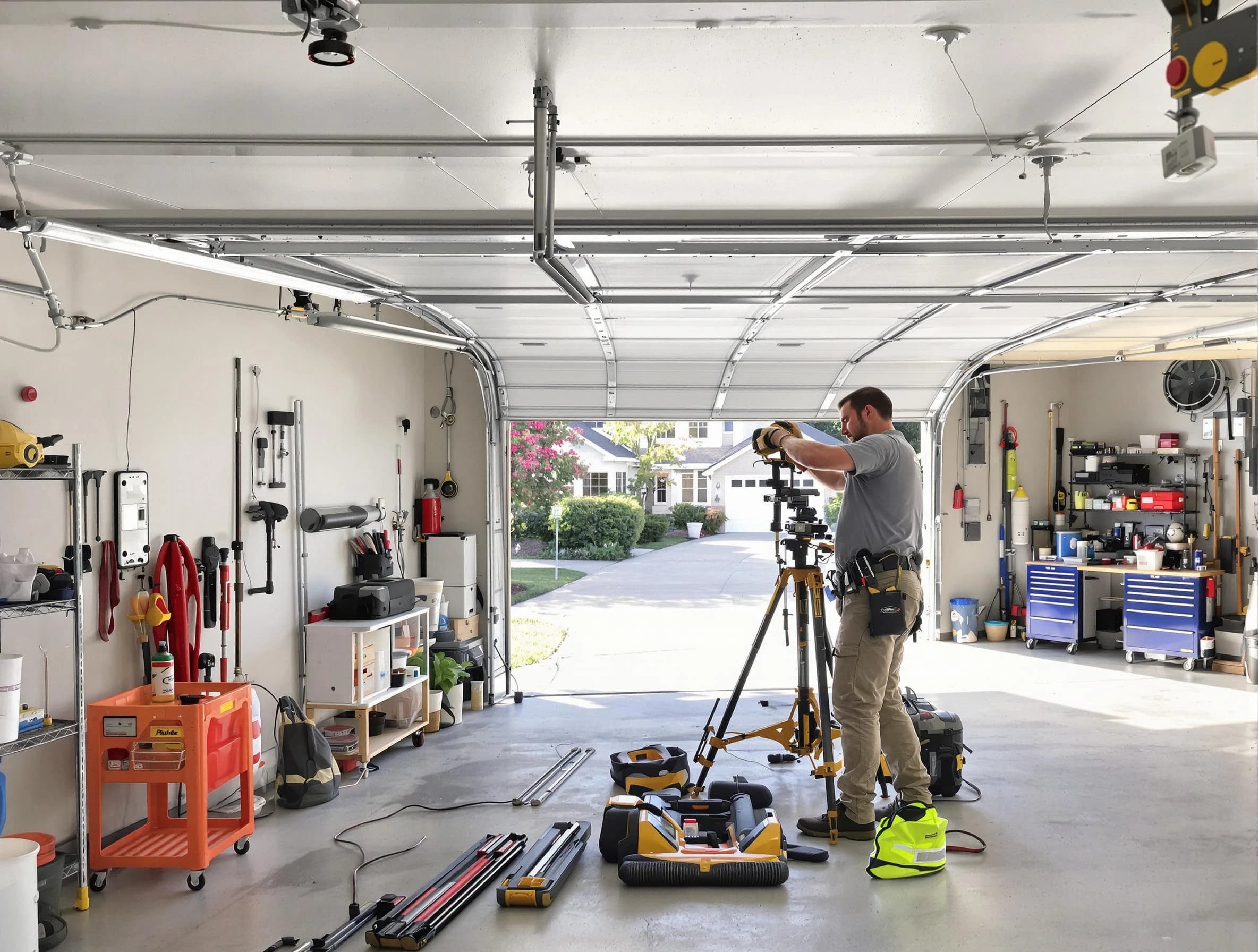 Branchburg Garage Door Repair specialist performing laser-guided track alignment in Branchburg